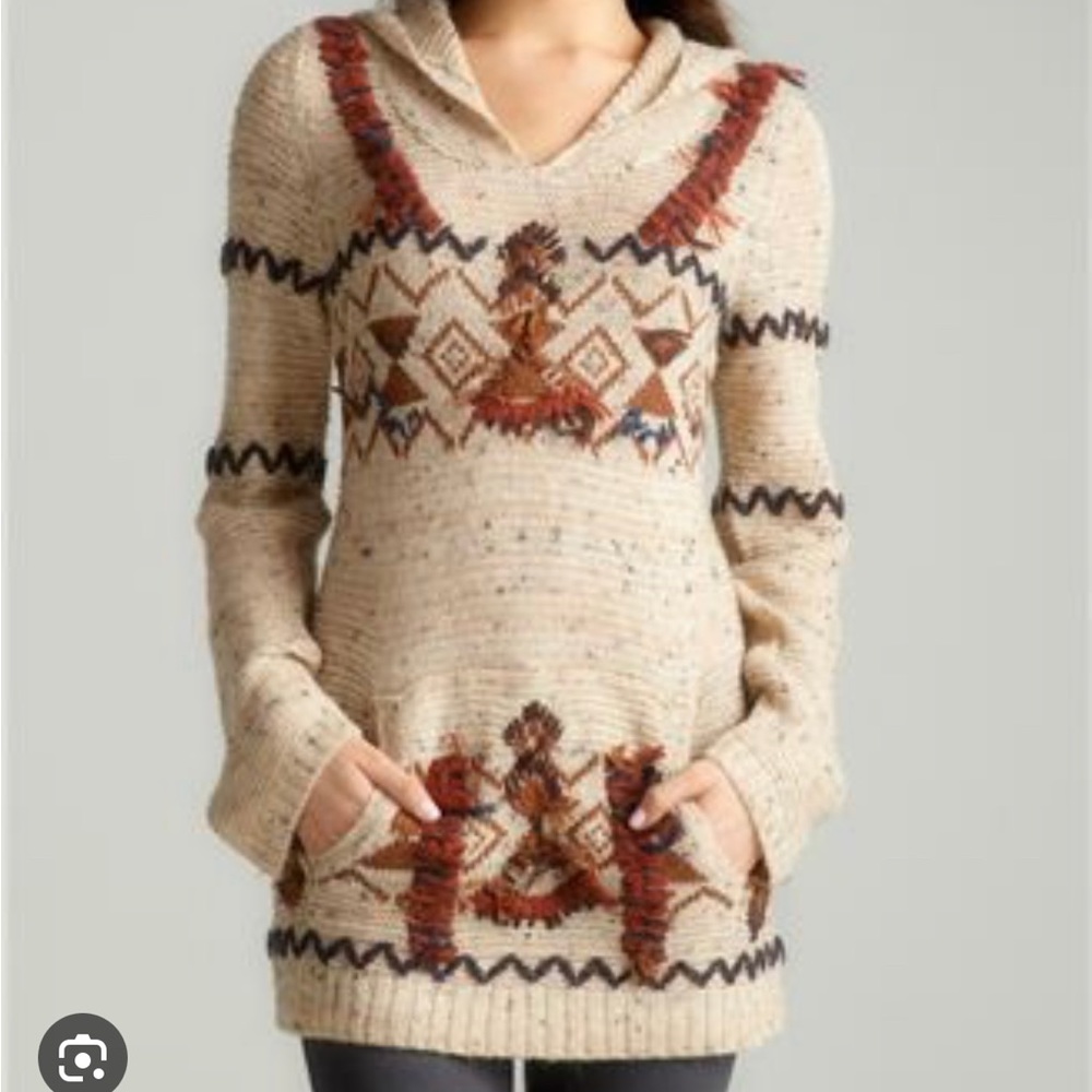 Free people sweater with hood and pocket detail and Aztec print arrow head
